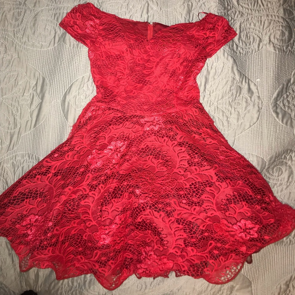 Red off the shoulder, sweetheart cocktail dress